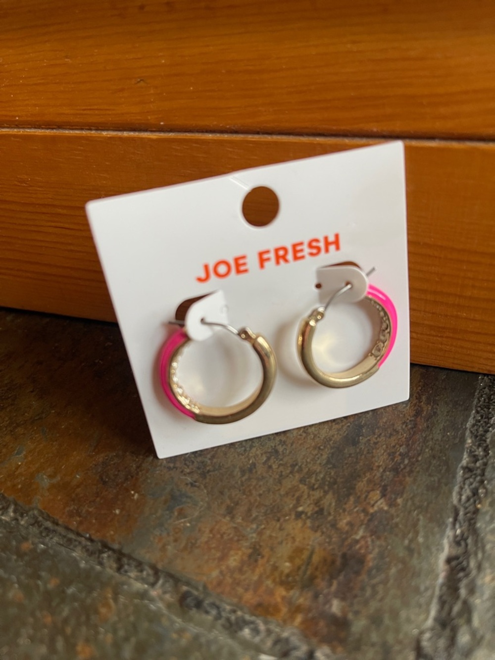 Joe Fresh Gold Hoop Earrings with Pink Trim